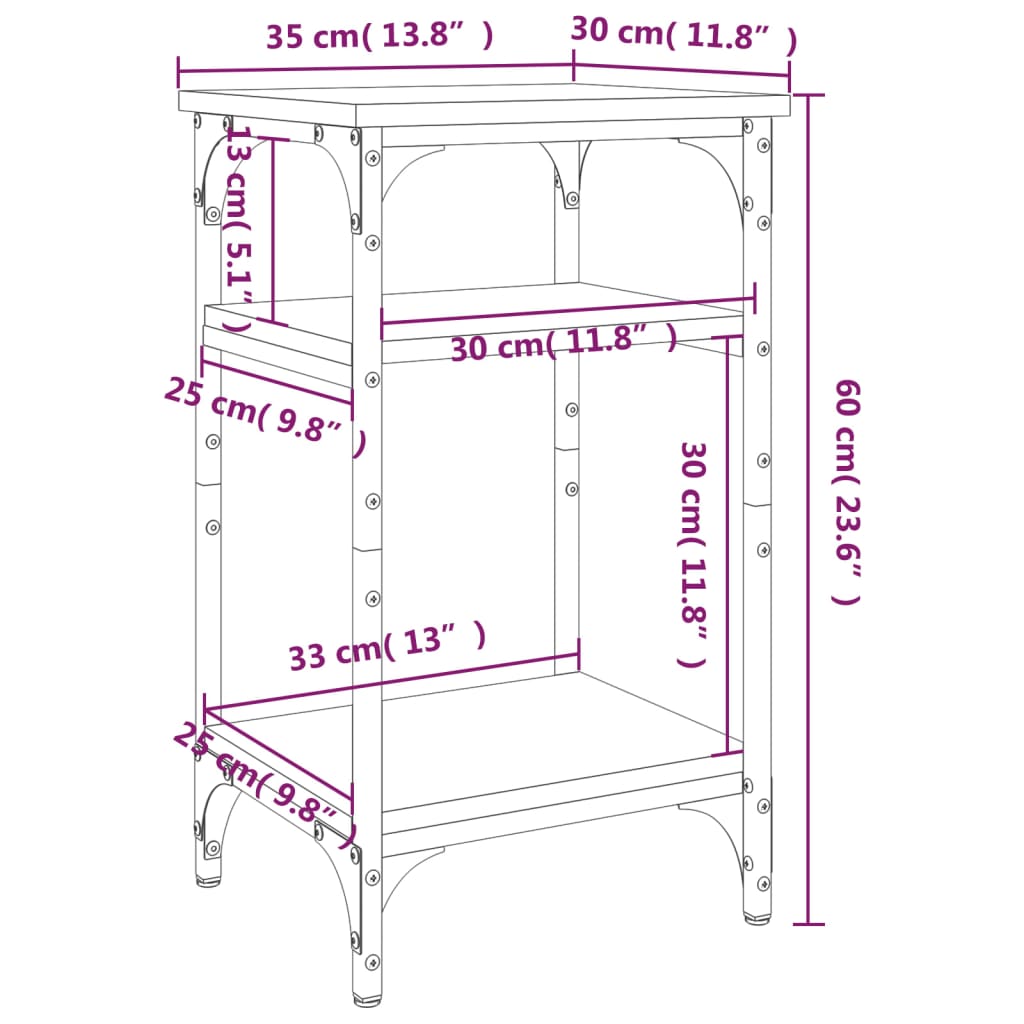 Bijzettafel 35x30x60 cm bewerkt hout bruin eikenkleur is nu te koop bij PeponiXL, paradijselijk wonen!