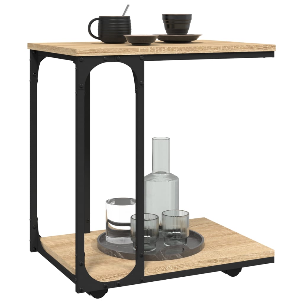 Bijzettafel met wieltjes 50x35x55,5 cm hout sonoma eikenkleurig is nu te koop bij PeponiXL, paradijselijk wonen!