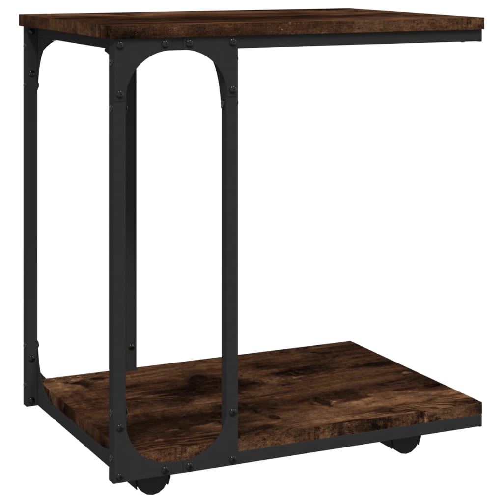 Bijzettafel met wieltjes 50x35x55,5 cm hout gerookt eikenkleur is nu te koop bij PeponiXL, paradijselijk wonen!