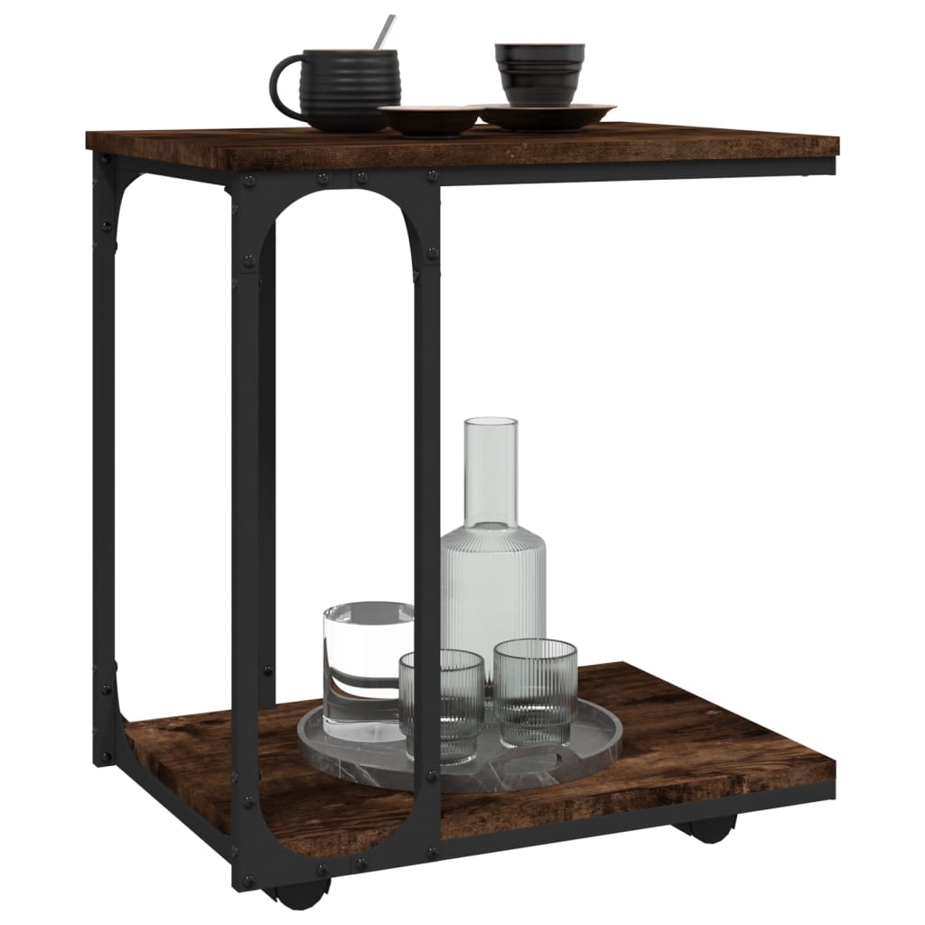 Bijzettafel met wieltjes 50x35x55,5 cm hout gerookt eikenkleur is nu te koop bij PeponiXL, paradijselijk wonen!