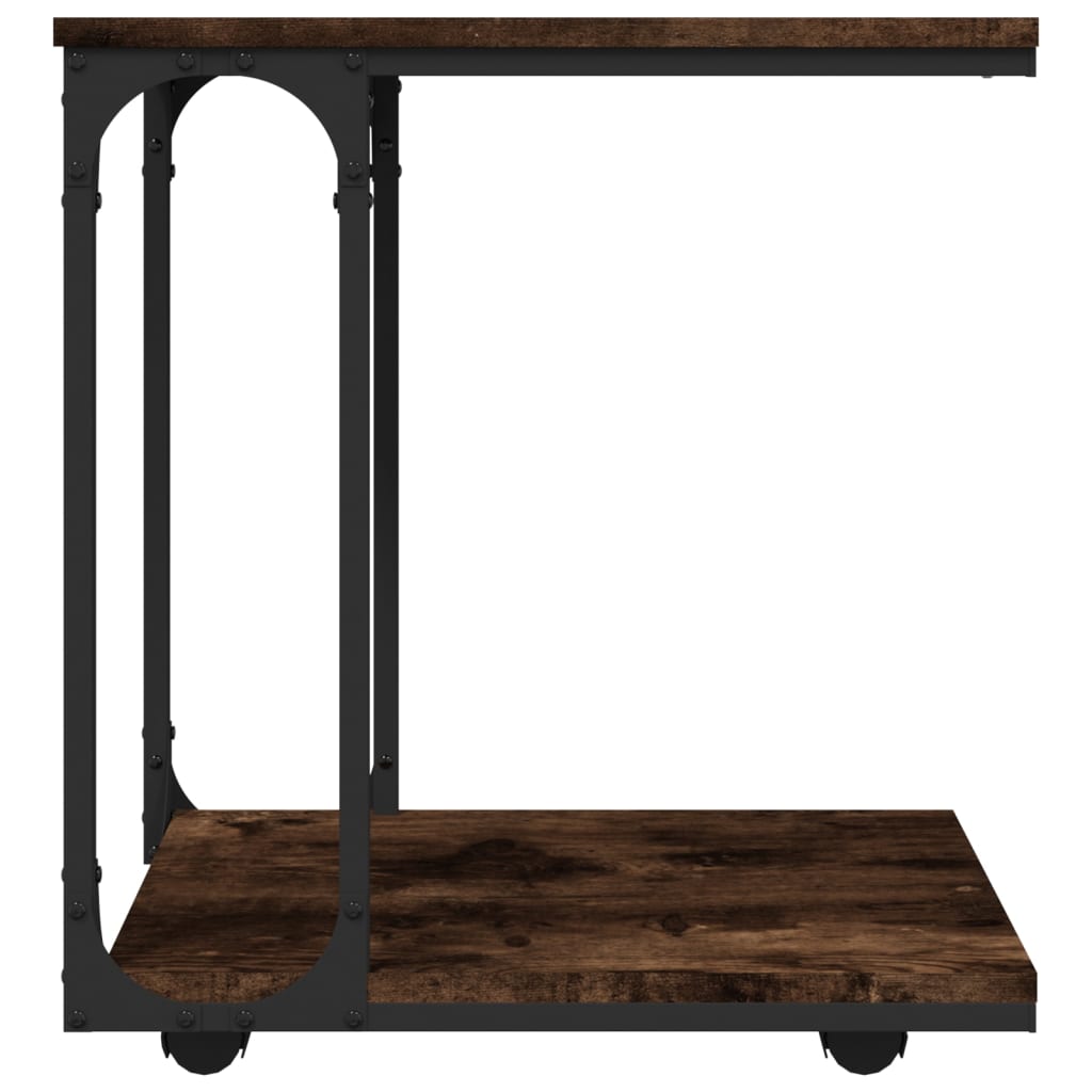 Bijzettafel met wieltjes 50x35x55,5 cm hout gerookt eikenkleur is nu te koop bij PeponiXL, paradijselijk wonen!