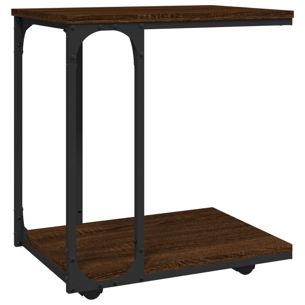 Bijzettafel met wieltjes 50x35x55,5 cm hout bruin eikenkleur is nu te koop bij PeponiXL, paradijselijk wonen!