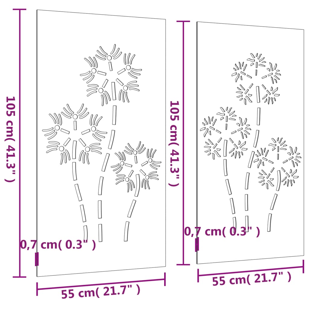 Wanddecoratie tuin 2 st bloemenontwerp 105x55 cm cortenstaal is nu te koop bij PeponiXL, paradijselijk wonen!