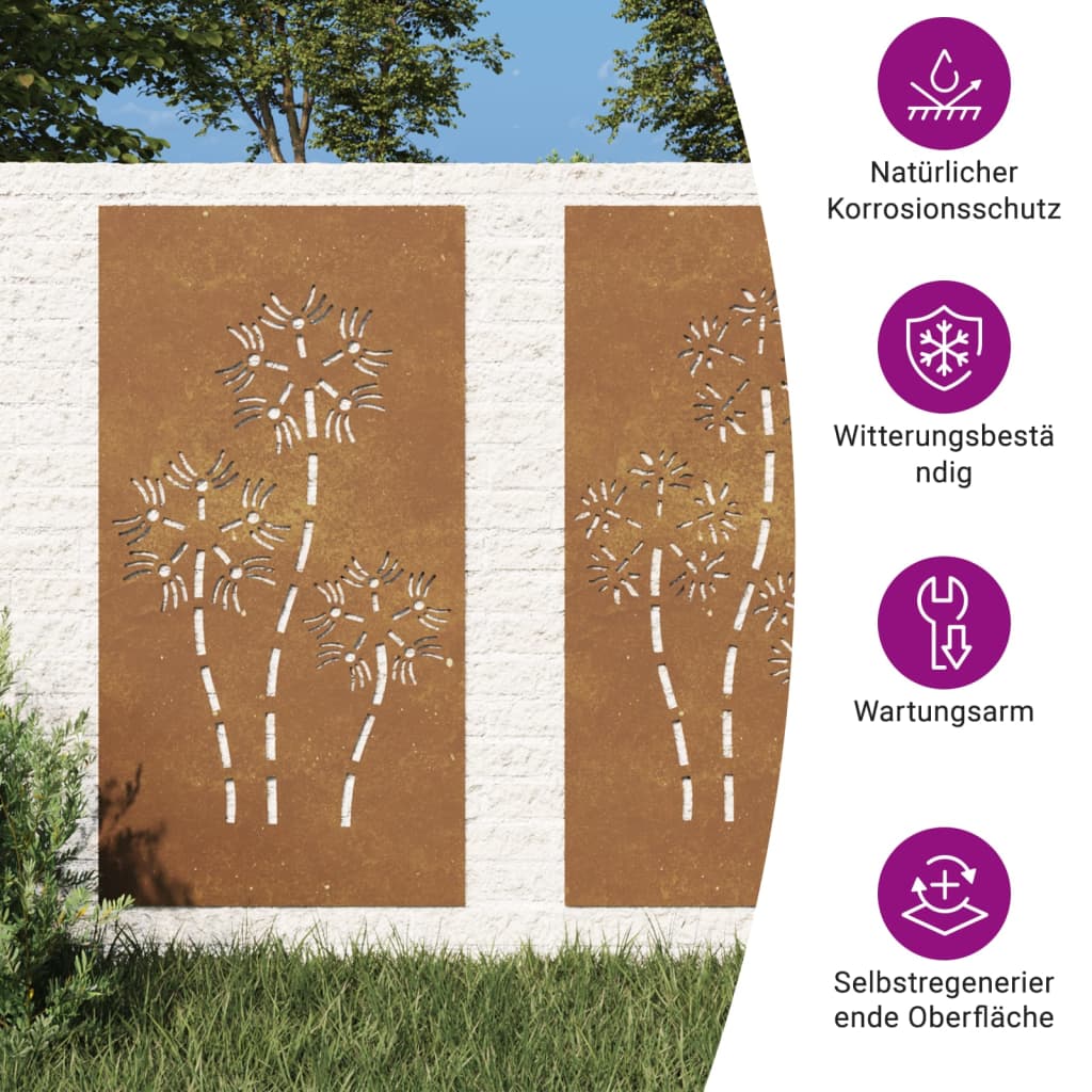 Wanddecoratie tuin 2 st bloemenontwerp 105x55 cm cortenstaal is nu te koop bij PeponiXL, paradijselijk wonen!