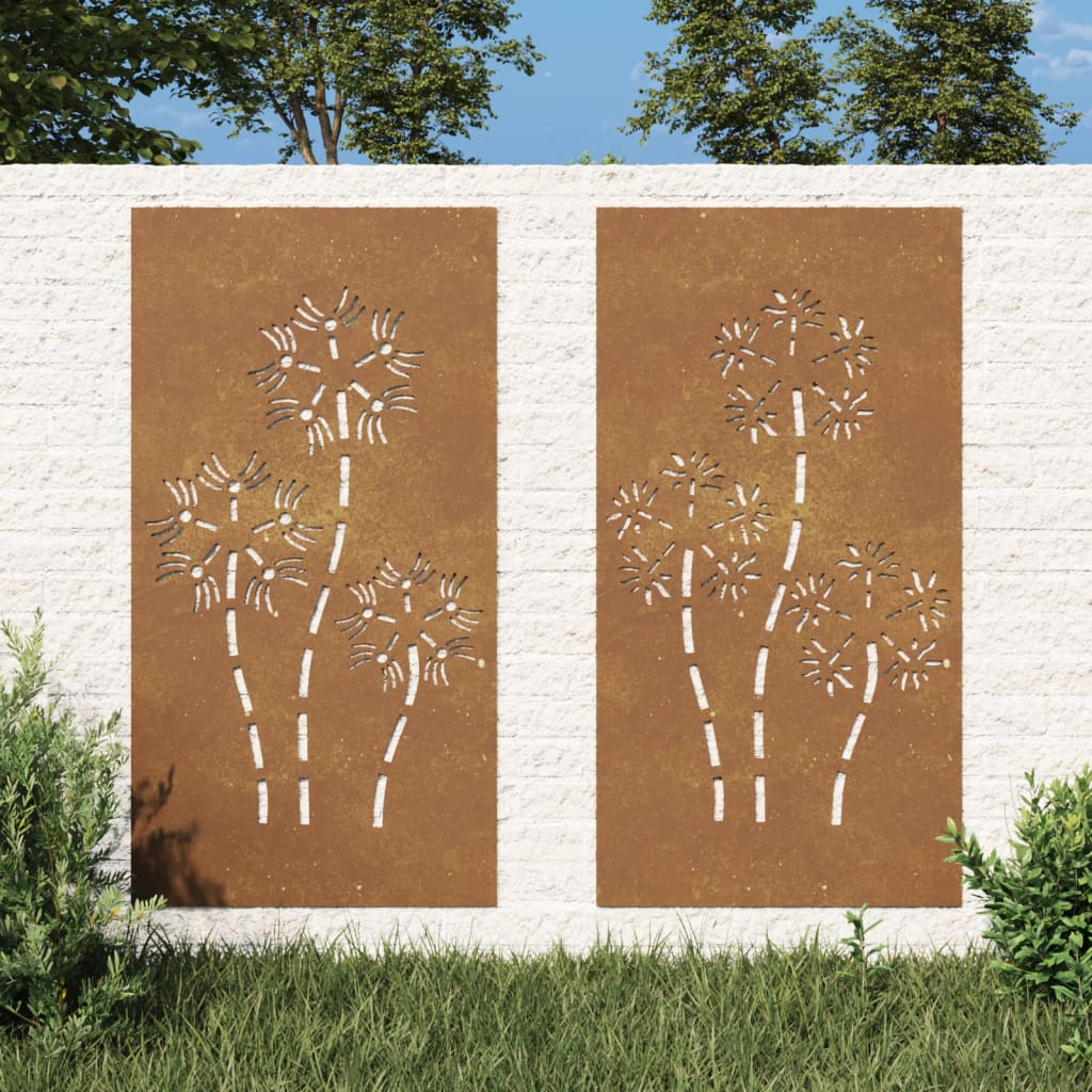 Wanddecoratie tuin 2 st bloemenontwerp 105x55 cm cortenstaal is nu te koop bij PeponiXL, paradijselijk wonen!