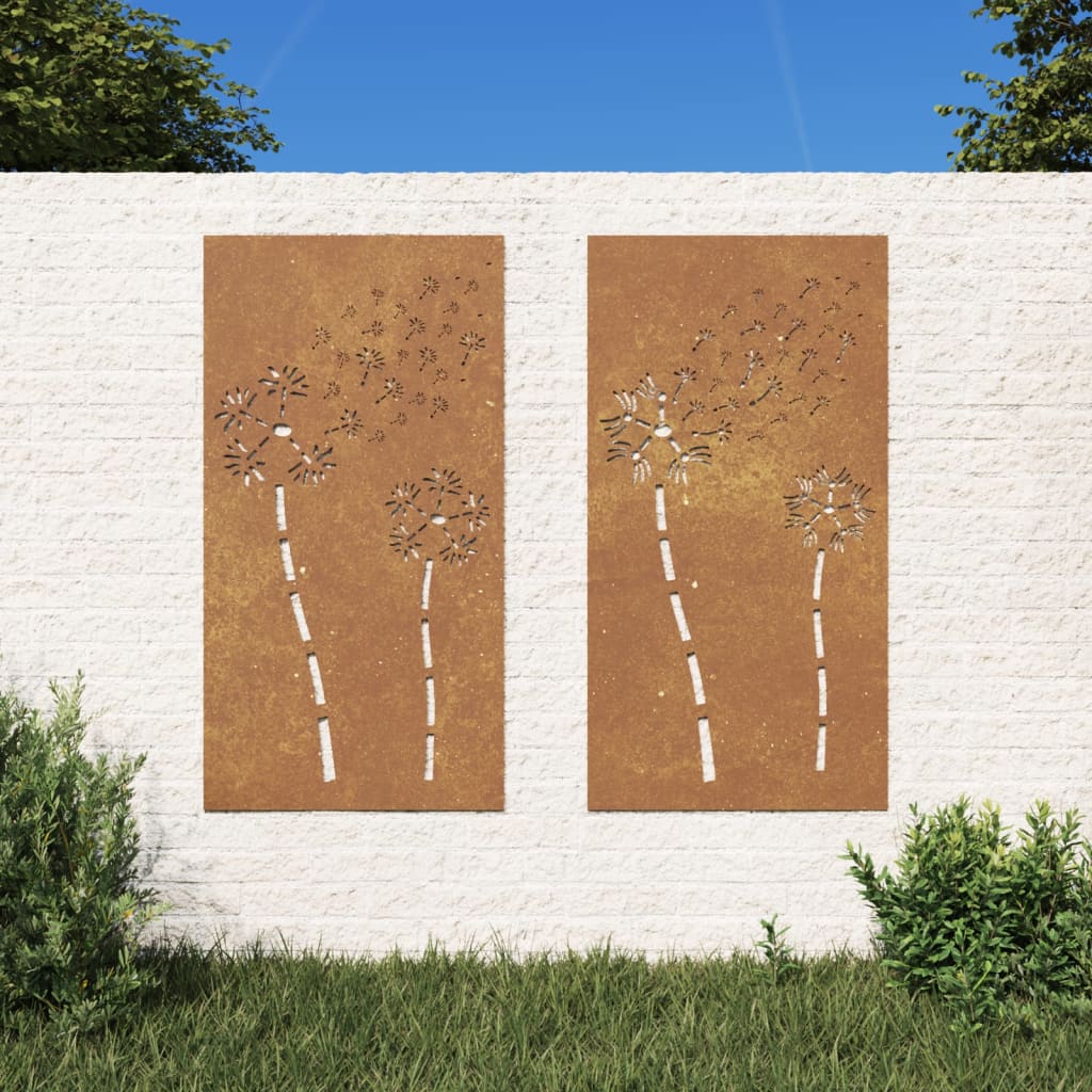 Wanddecoratie tuin 2 st bloemenontwerp 105x55 cm cortenstaal is nu te koop bij PeponiXL, paradijselijk wonen!