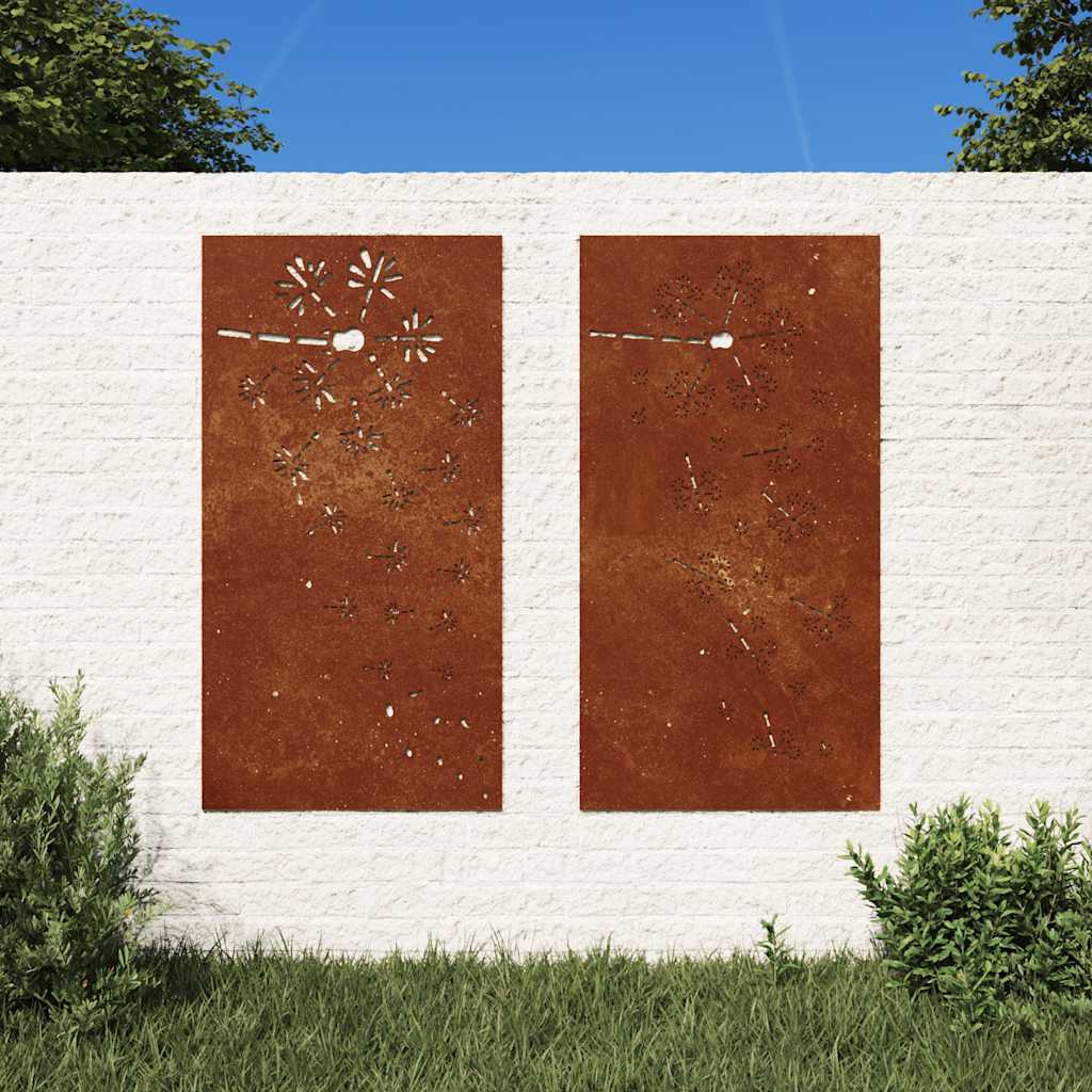 Wanddecoratie tuin 2 st bloemenontwerp 105x55 cm cortenstaal is nu te koop bij PeponiXL, paradijselijk wonen!