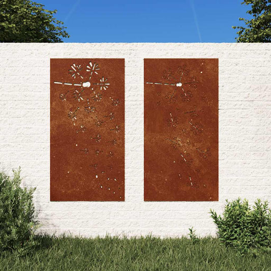Wanddecoratie tuin 2 st bloemenontwerp 105x55 cm cortenstaal is nu te koop bij PeponiXL, paradijselijk wonen!