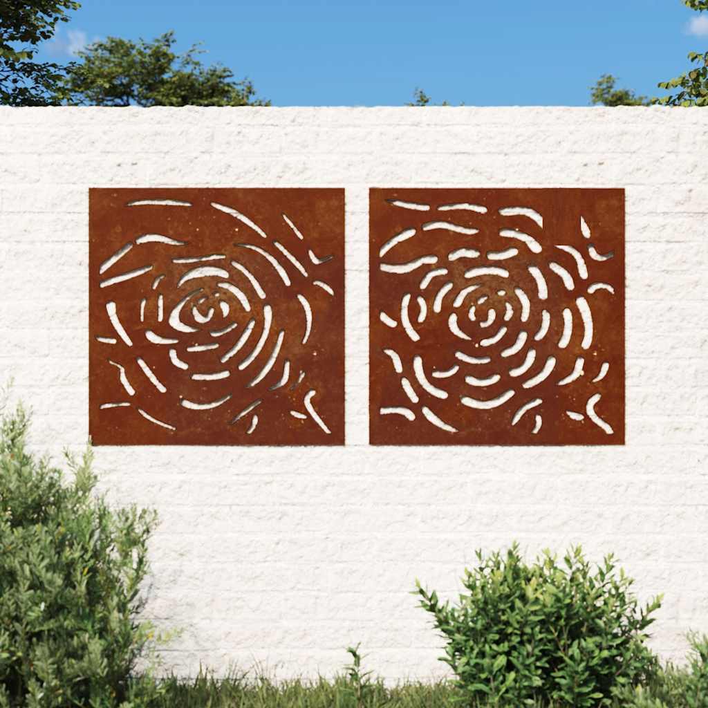 Wanddecoratie tuin 2 st rozenontwerp 55x55 cm cortenstaal is nu te koop bij PeponiXL, paradijselijk wonen!