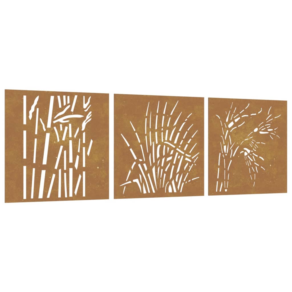 Wanddecoratie tuin 3 st grasontwerp 55x55 cm cortenstaal is nu te koop bij PeponiXL, paradijselijk wonen!