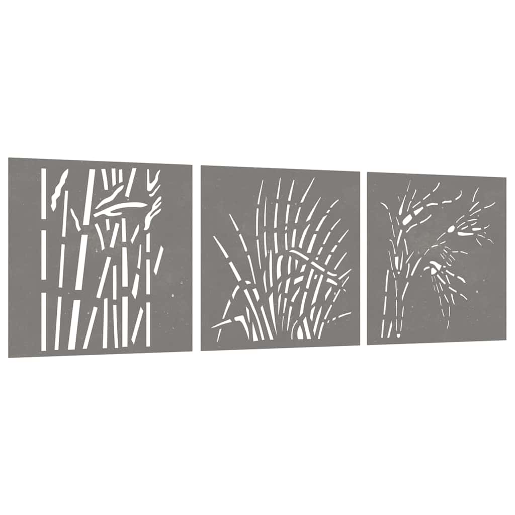 Wanddecoratie tuin 3 st grasontwerp 55x55 cm cortenstaal is nu te koop bij PeponiXL, paradijselijk wonen!