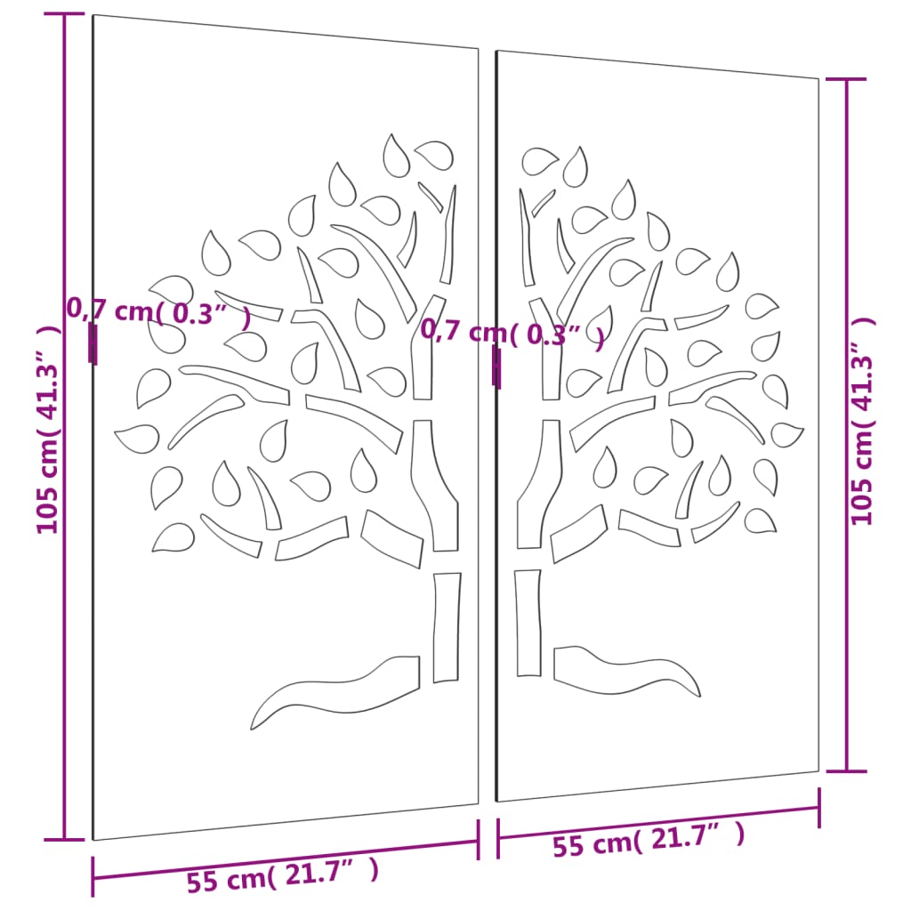 Wanddecoratie tuin 2 st boomontwerp 105x55 cm cortenstaal is nu te koop bij PeponiXL, paradijselijk wonen!