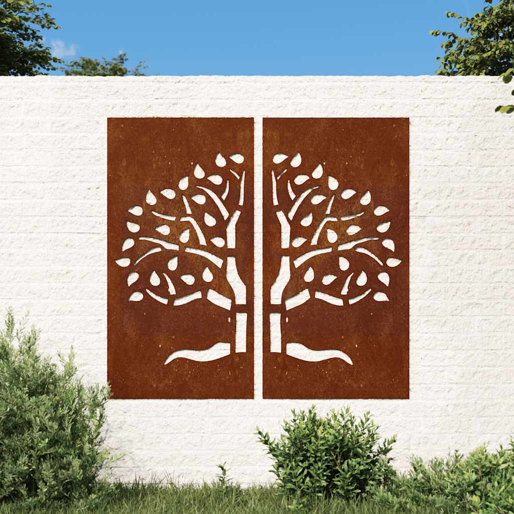 Wanddecoratie tuin 2 st boomontwerp 105x55 cm cortenstaal is nu te koop bij PeponiXL, paradijselijk wonen!