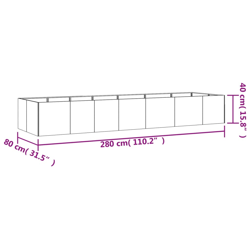 Plantenbak verhoogd 280x80x40 cm cortenstaal is nu te koop bij PeponiXL, paradijselijk wonen!