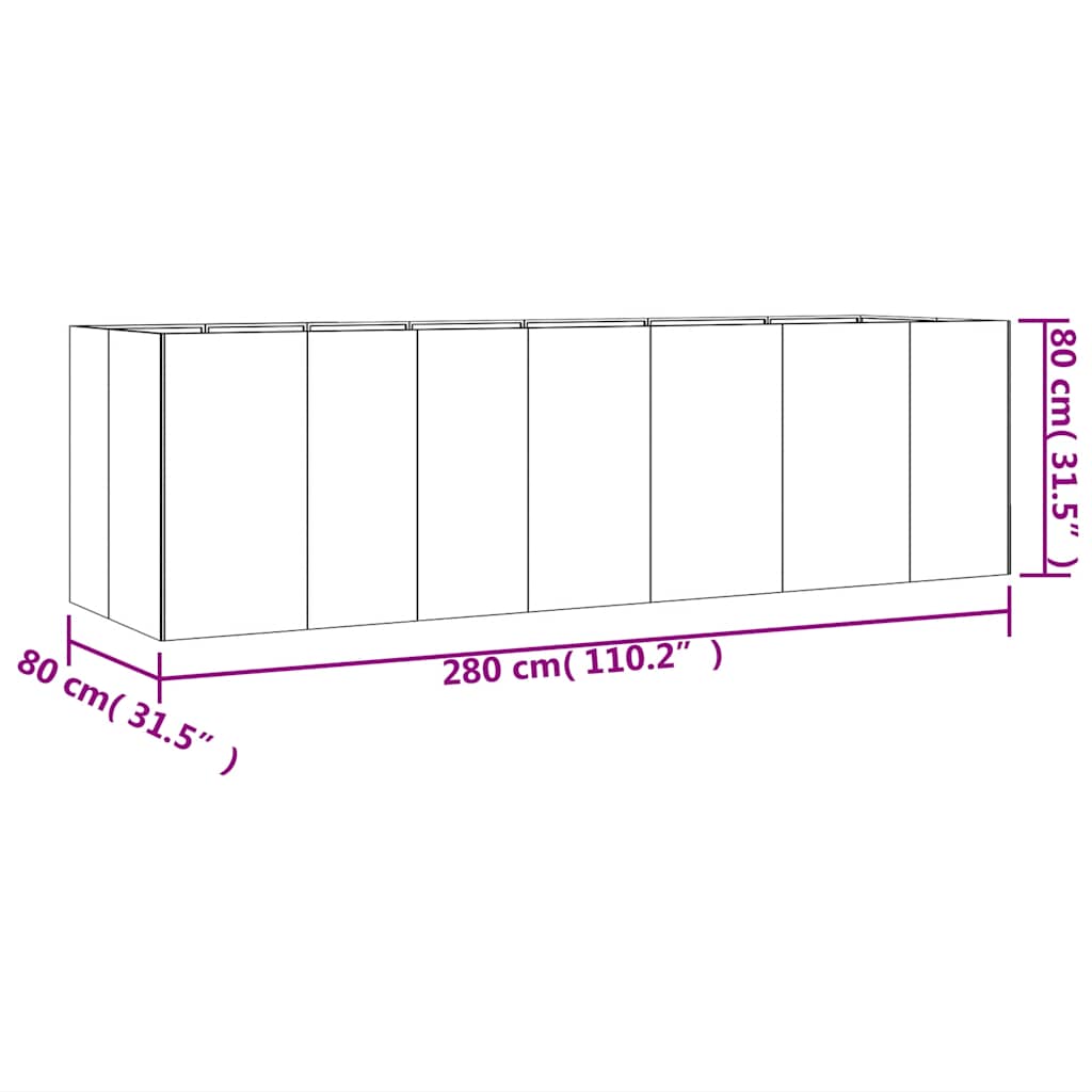 Plantenbak verhoogd 280x80x80 cm cortenstaal is nu te koop bij PeponiXL, paradijselijk wonen!