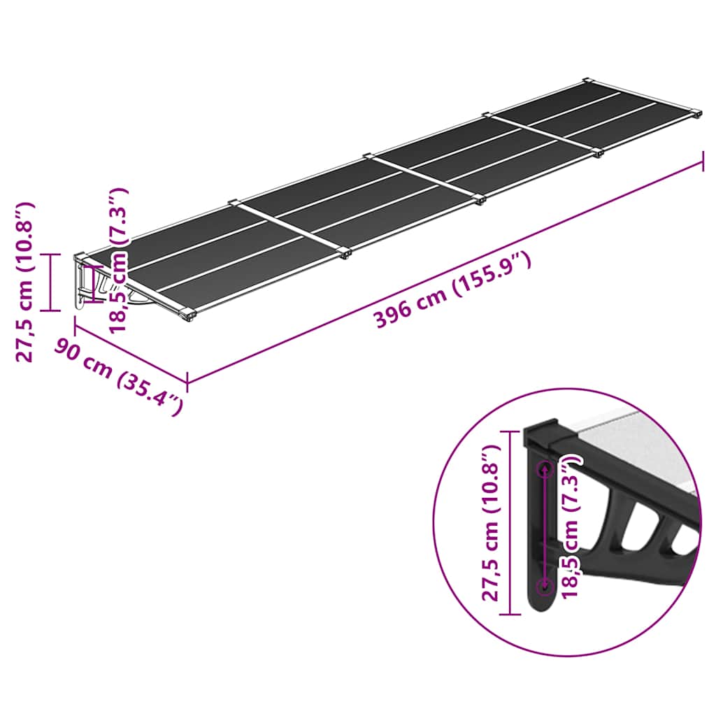Deurluifel 396x90 cm polycarbonaat zwart en transparant is nu te koop bij PeponiXL, paradijselijk wonen!