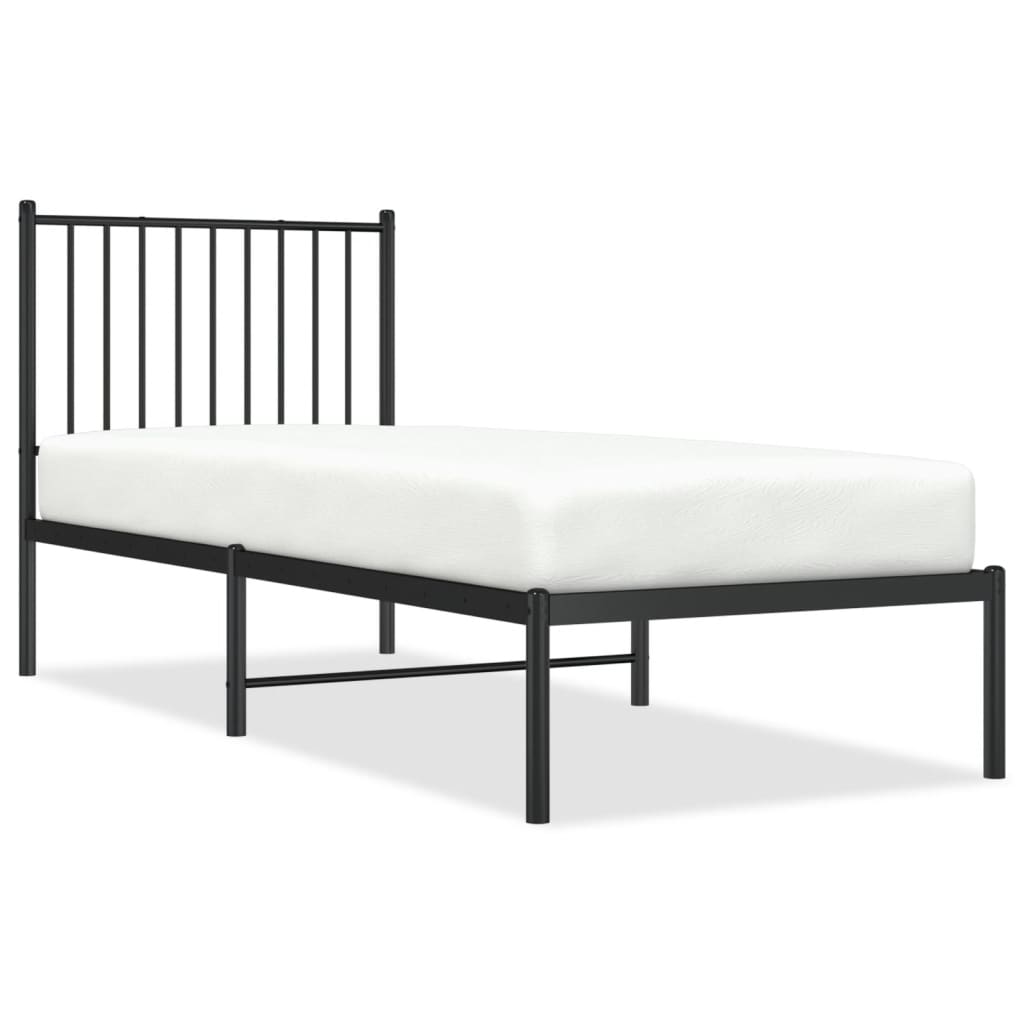 Bedframe met hoofdbord metaal zwart 75x190 cm is nu te koop bij PeponiXL, paradijselijk wonen!