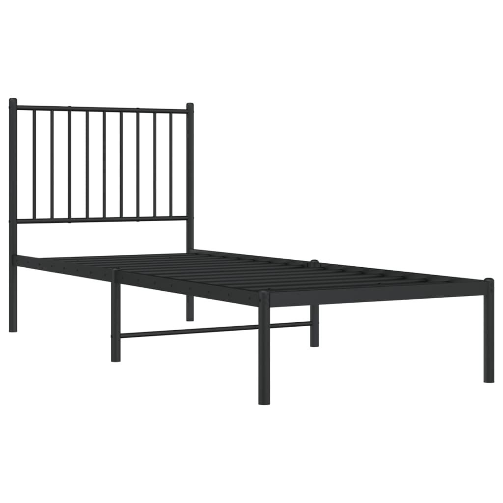 Bedframe met hoofdbord metaal zwart 75x190 cm is nu te koop bij PeponiXL, paradijselijk wonen!