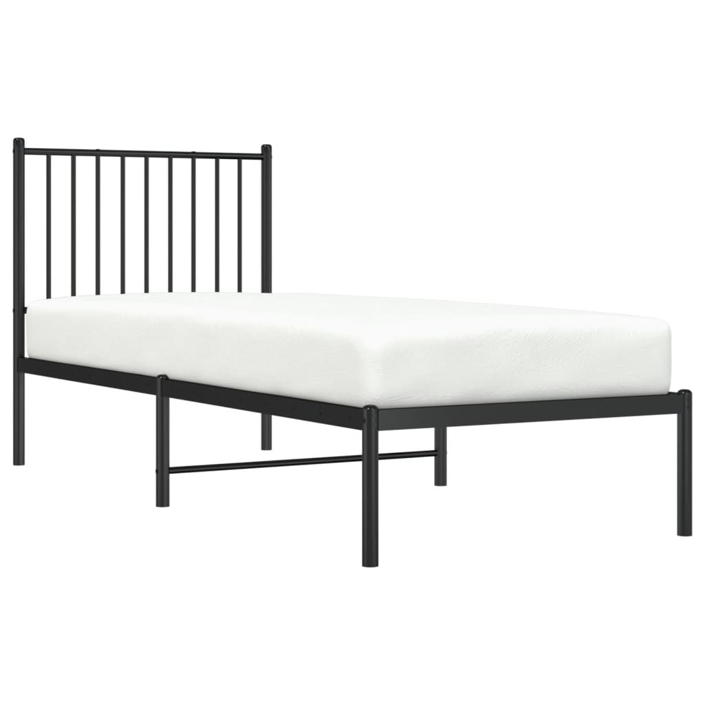 Bedframe met hoofdbord metaal zwart 75x190 cm is nu te koop bij PeponiXL, paradijselijk wonen!