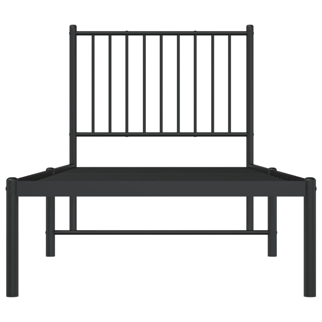 Bedframe met hoofdbord metaal zwart 75x190 cm is nu te koop bij PeponiXL, paradijselijk wonen!