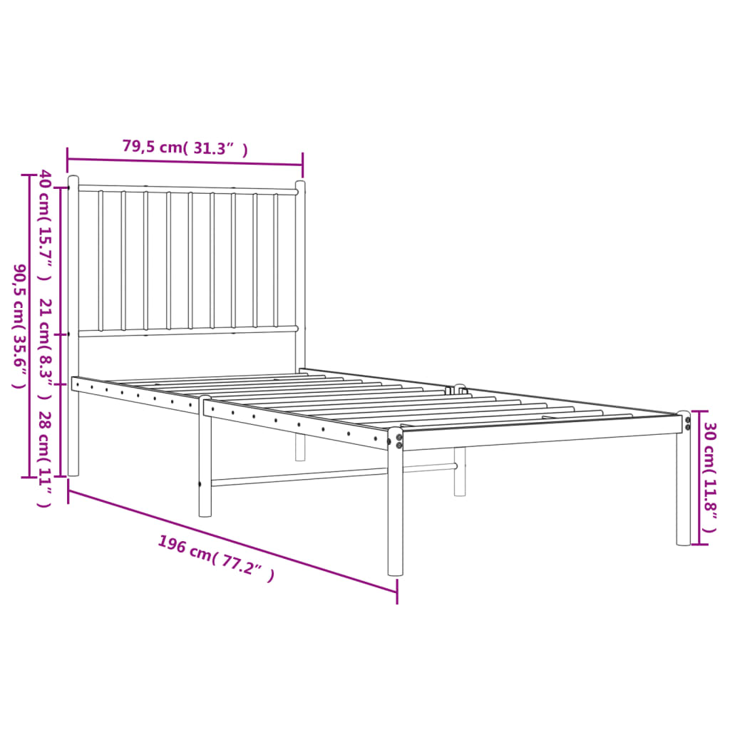 Bedframe met hoofdbord metaal zwart 75x190 cm is nu te koop bij PeponiXL, paradijselijk wonen!