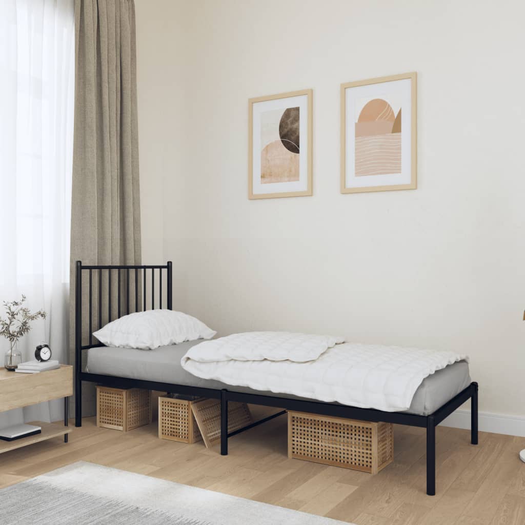 Bedframe met hoofdbord metaal zwart 75x190 cm is nu te koop bij PeponiXL, paradijselijk wonen!