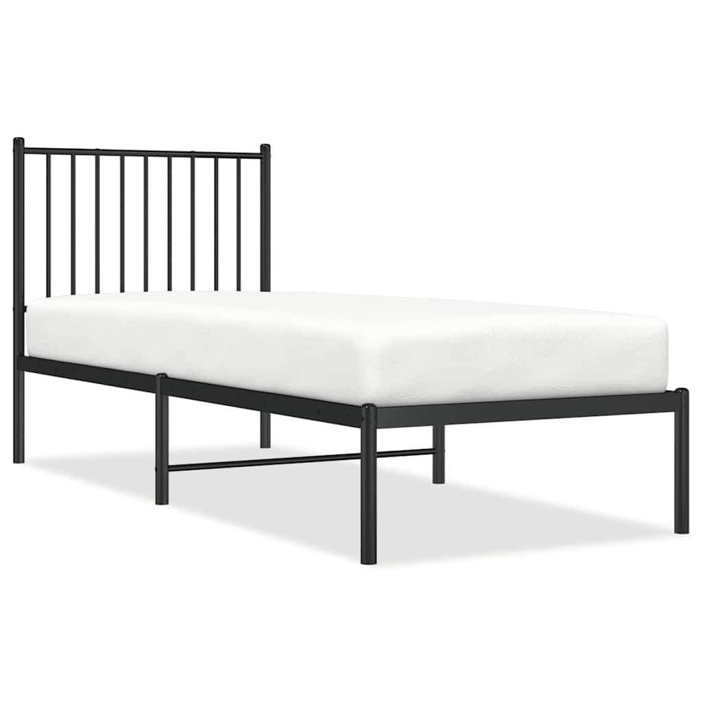 Bedframe met hoofdbord metaal zwart 80x200 cm is nu te koop bij PeponiXL, paradijselijk wonen!