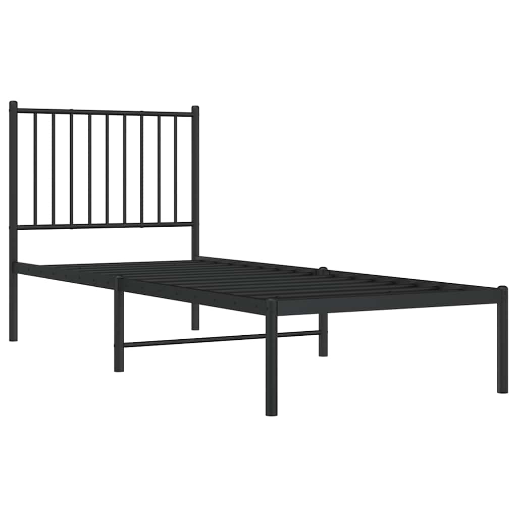 Bedframe met hoofdbord metaal zwart 80x200 cm is nu te koop bij PeponiXL, paradijselijk wonen!