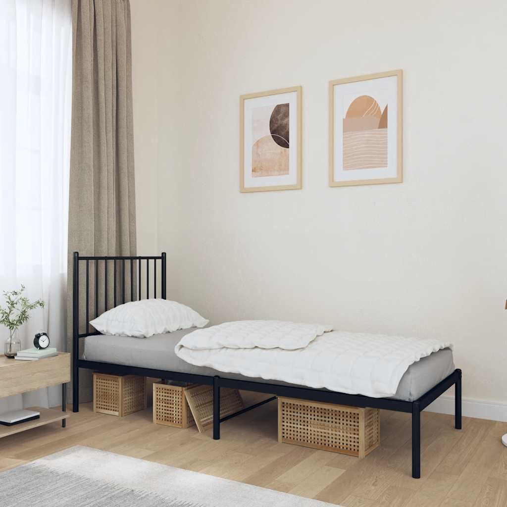 Bedframe met hoofdbord metaal zwart 80x200 cm is nu te koop bij PeponiXL, paradijselijk wonen!