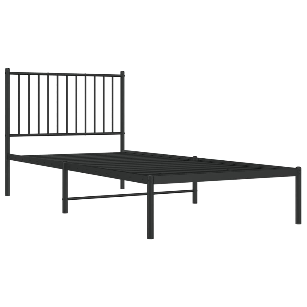 Bedframe met hoofdbord metaal zwart 90x200 cm is nu te koop bij PeponiXL, paradijselijk wonen!