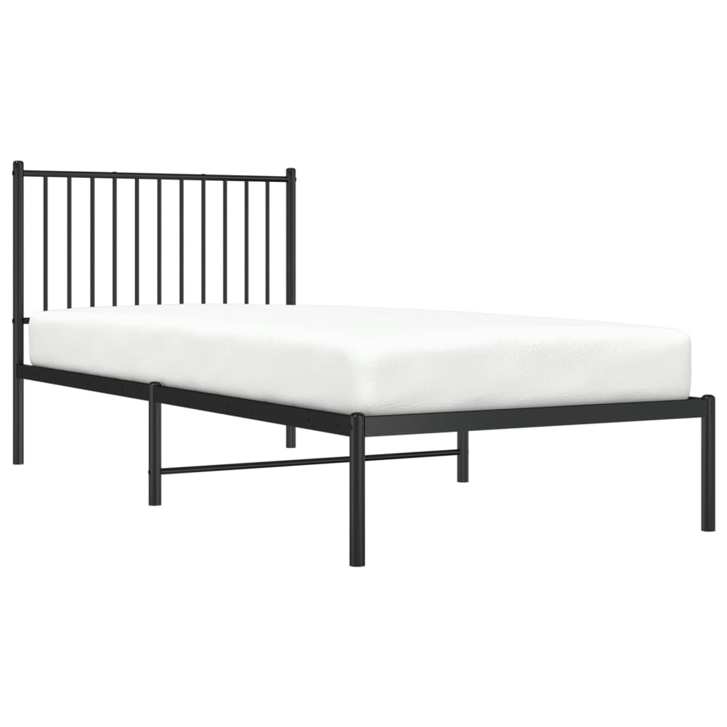Bedframe met hoofdbord metaal zwart 90x200 cm is nu te koop bij PeponiXL, paradijselijk wonen!
