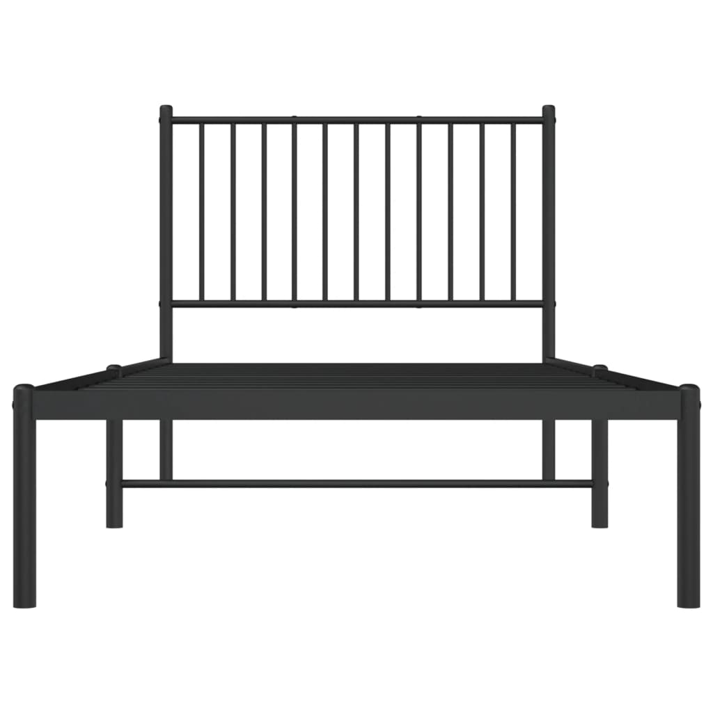 Bedframe met hoofdbord metaal zwart 90x200 cm is nu te koop bij PeponiXL, paradijselijk wonen!