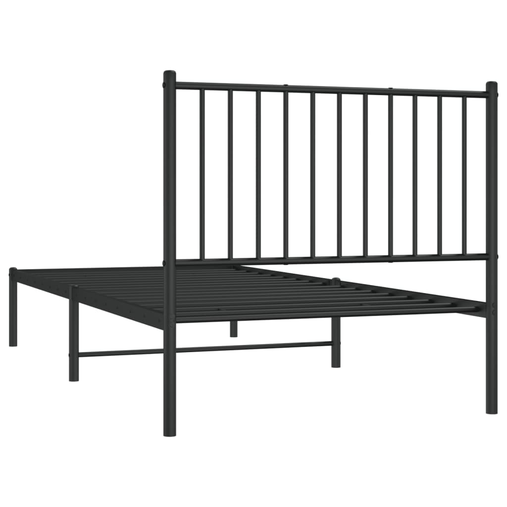 Bedframe met hoofdbord metaal zwart 90x200 cm is nu te koop bij PeponiXL, paradijselijk wonen!