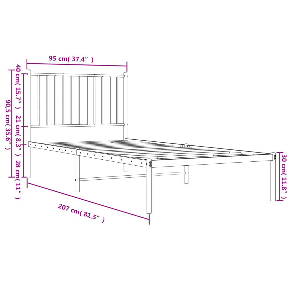 Bedframe met hoofdbord metaal zwart 90x200 cm is nu te koop bij PeponiXL, paradijselijk wonen!