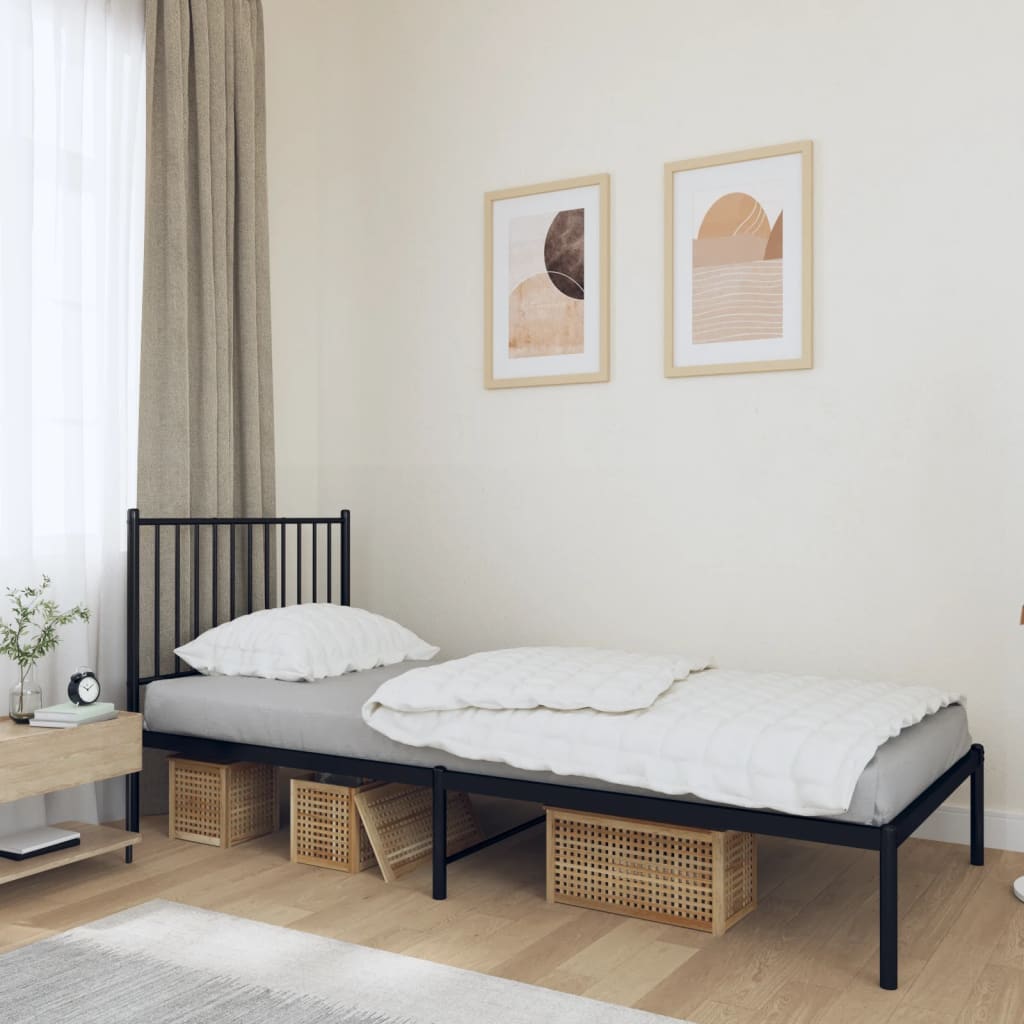Bedframe met hoofdbord metaal zwart 90x200 cm is nu te koop bij PeponiXL, paradijselijk wonen!