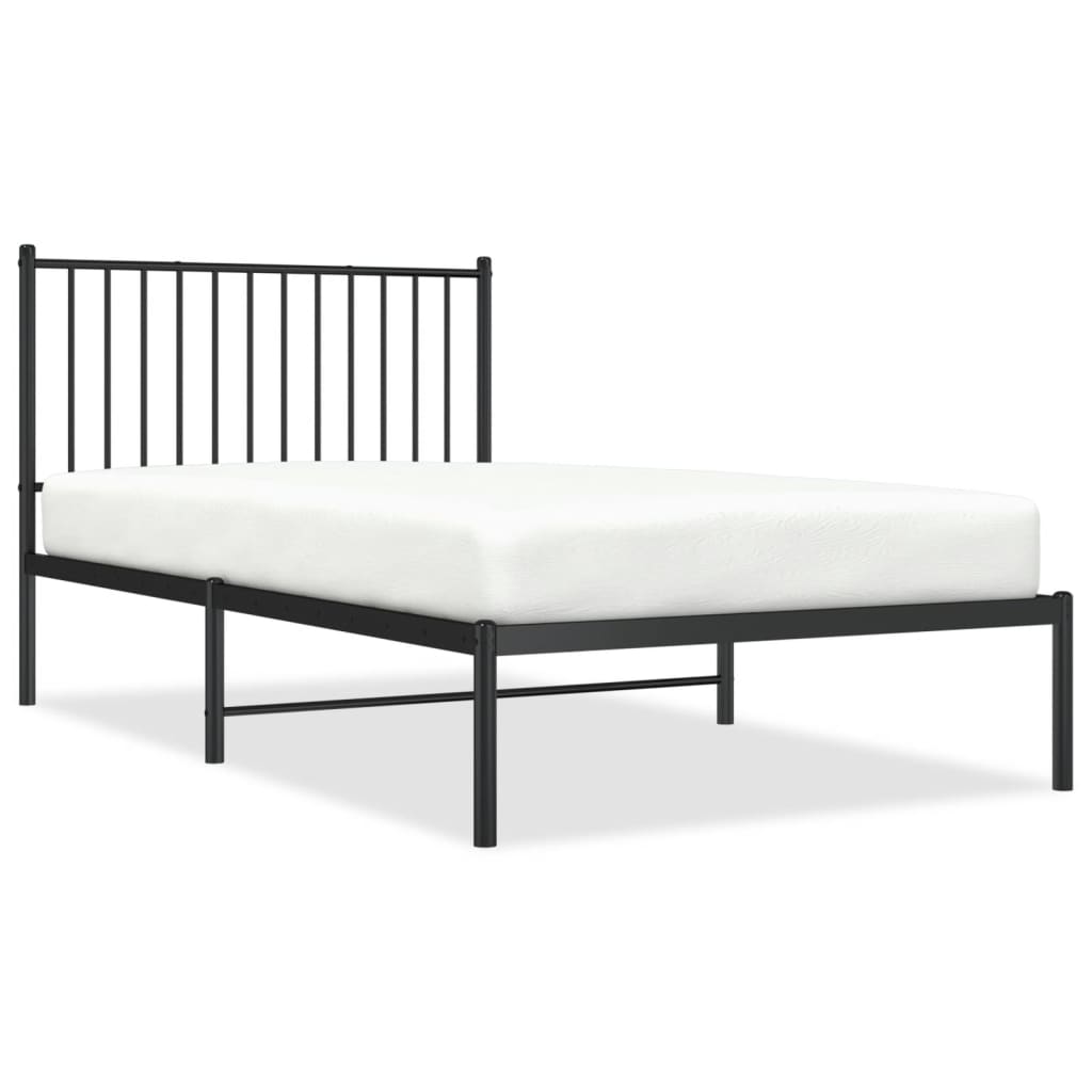 Bedframe met hoofdbord metaal zwart 100x190 cm is nu te koop bij PeponiXL, paradijselijk wonen!