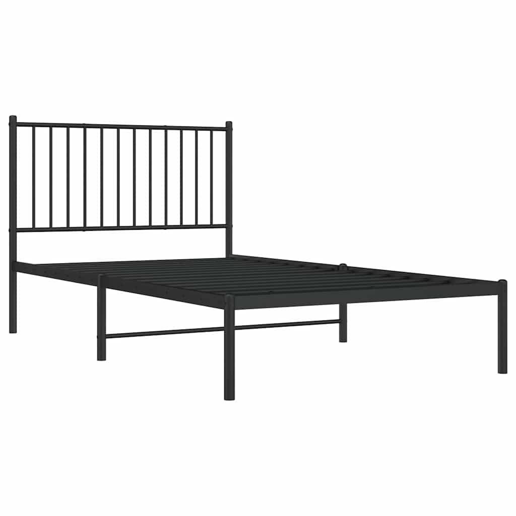 Bedframe met hoofdbord metaal zwart 100x190 cm is nu te koop bij PeponiXL, paradijselijk wonen!
