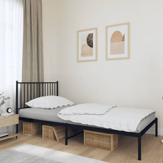 Bedframe met hoofdbord metaal zwart 100x190 cm is nu te koop bij PeponiXL, paradijselijk wonen!