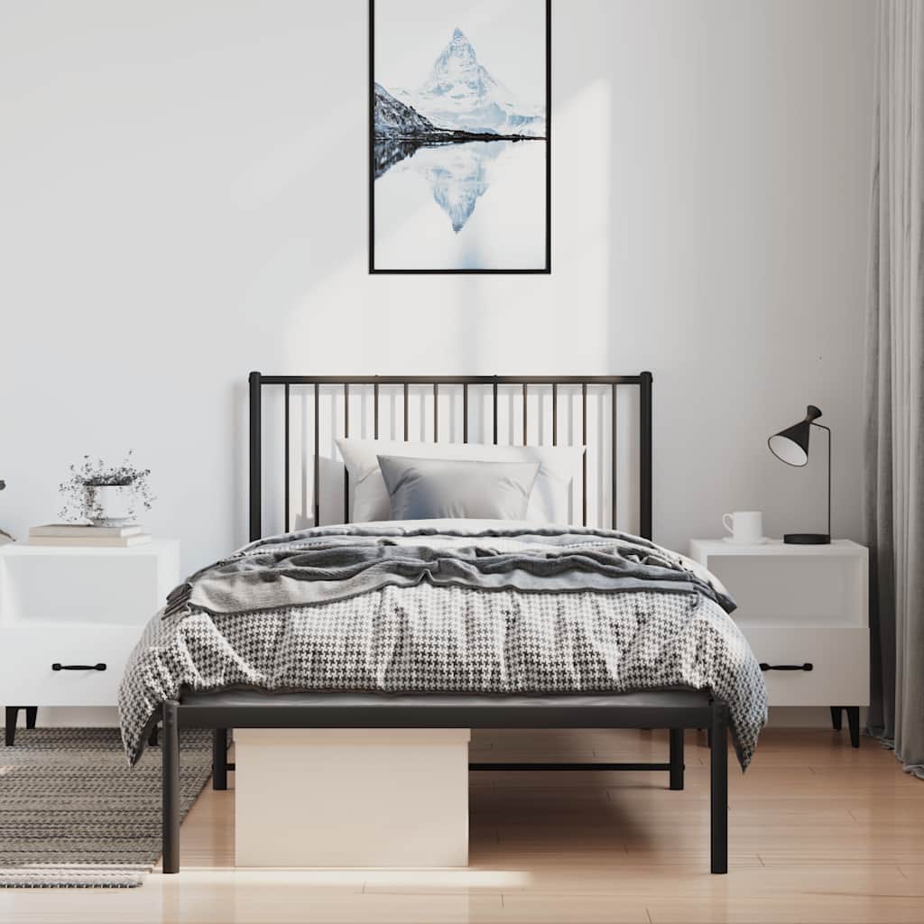 Bedframe met hoofdbord metaal zwart 100x200 cm is nu te koop bij PeponiXL, paradijselijk wonen!