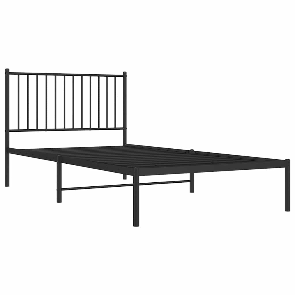 Bedframe met hoofdbord metaal zwart 100x200 cm is nu te koop bij PeponiXL, paradijselijk wonen!