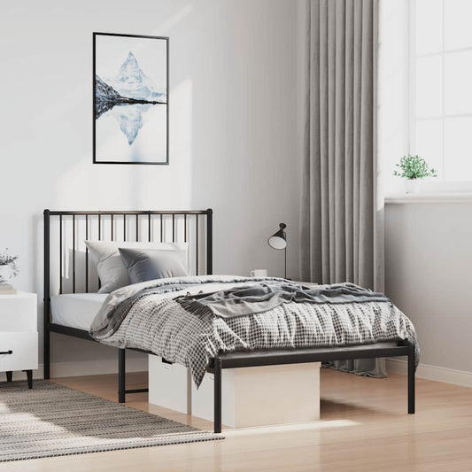 Bedframe met hoofdbord metaal zwart 100x200 cm is nu te koop bij PeponiXL, paradijselijk wonen!