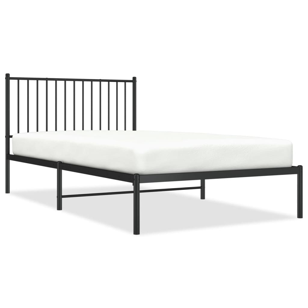 Bedframe met hoofdbord metaal zwart 107x203 cm is nu te koop bij PeponiXL, paradijselijk wonen!