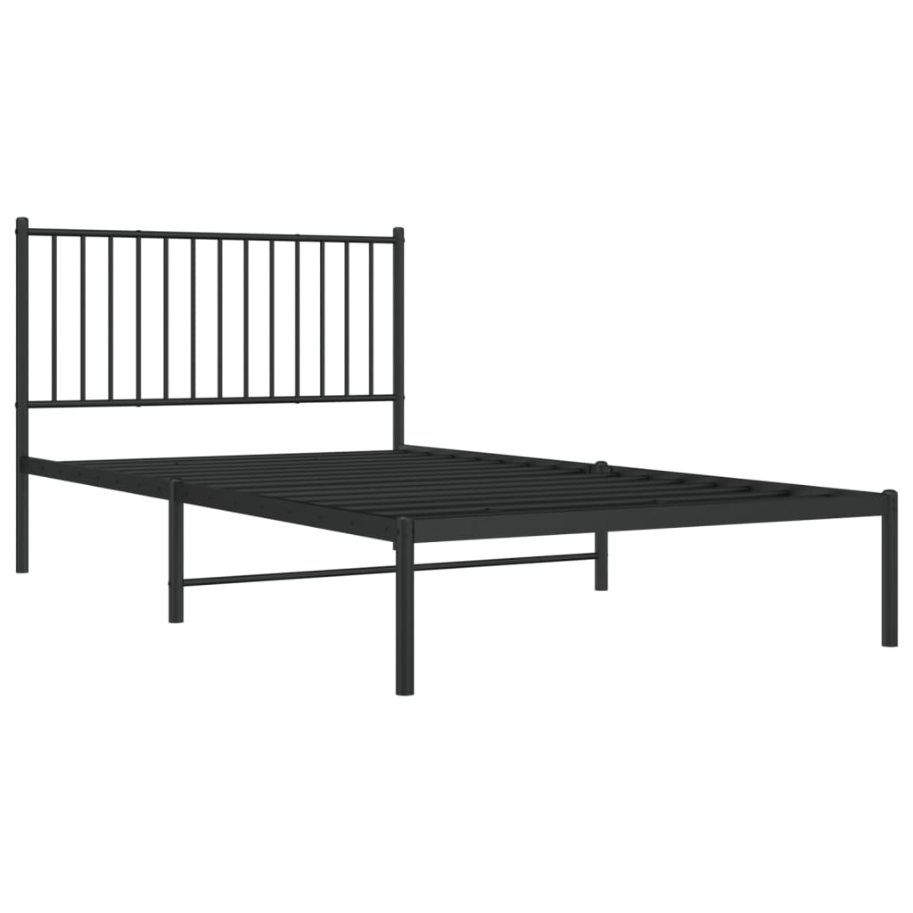 Bedframe met hoofdbord metaal zwart 107x203 cm is nu te koop bij PeponiXL, paradijselijk wonen!
