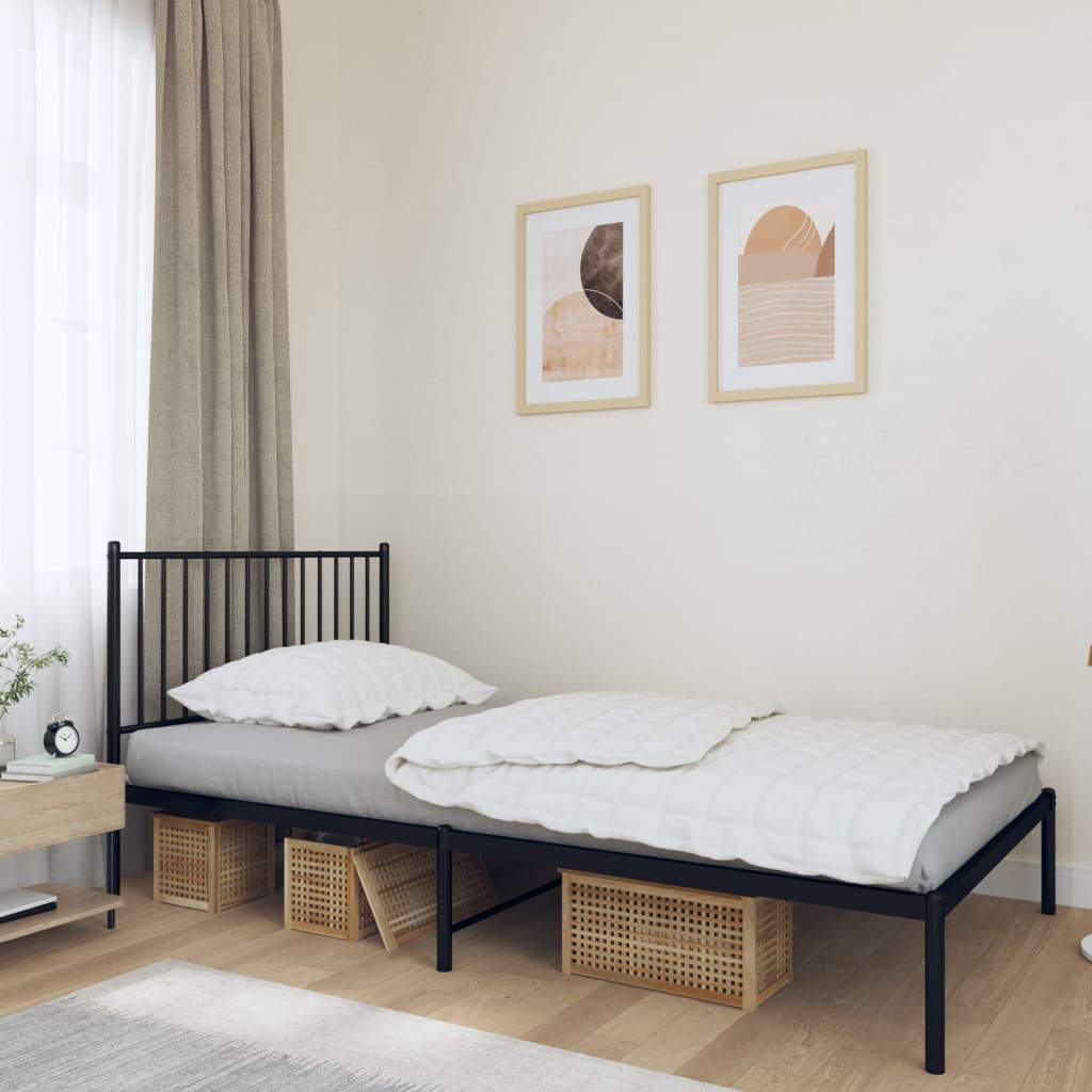 Bedframe met hoofdbord metaal zwart 107x203 cm is nu te koop bij PeponiXL, paradijselijk wonen!