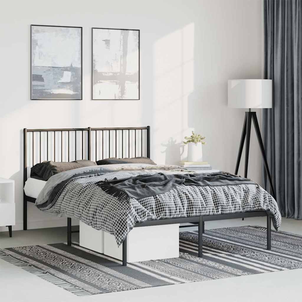 Bedframe met hoofdbord metaal zwart 135x190 cm is nu te koop bij PeponiXL, paradijselijk wonen!