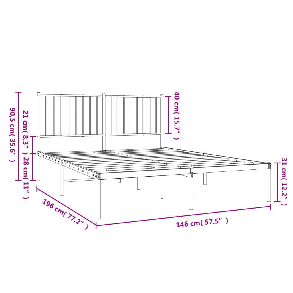 Bedframe met hoofdbord metaal zwart 140x190 cm is nu te koop bij PeponiXL, paradijselijk wonen!