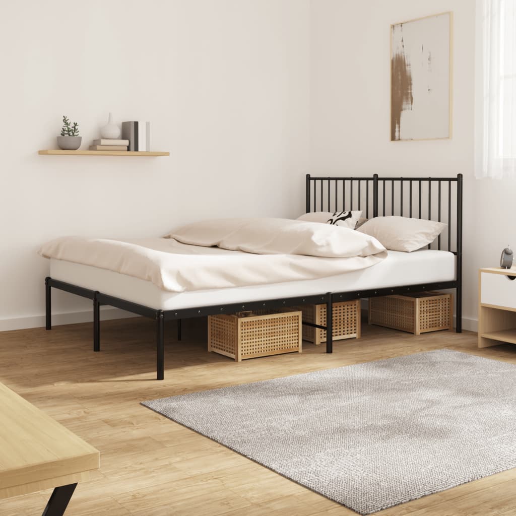 Bedframe met hoofdbord metaal zwart 140x190 cm is nu te koop bij PeponiXL, paradijselijk wonen!