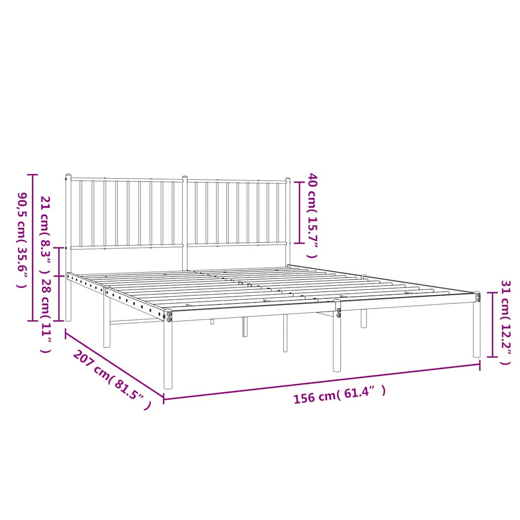 Bedframe met hoofdbord metaal zwart 150x200 cm is nu te koop bij PeponiXL, paradijselijk wonen!