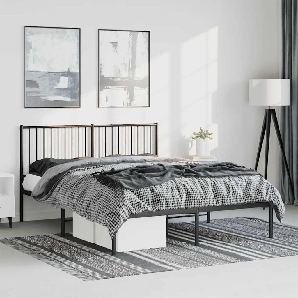 Bedframe met hoofdbord metaal zwart 150x200 cm is nu te koop bij PeponiXL, paradijselijk wonen!