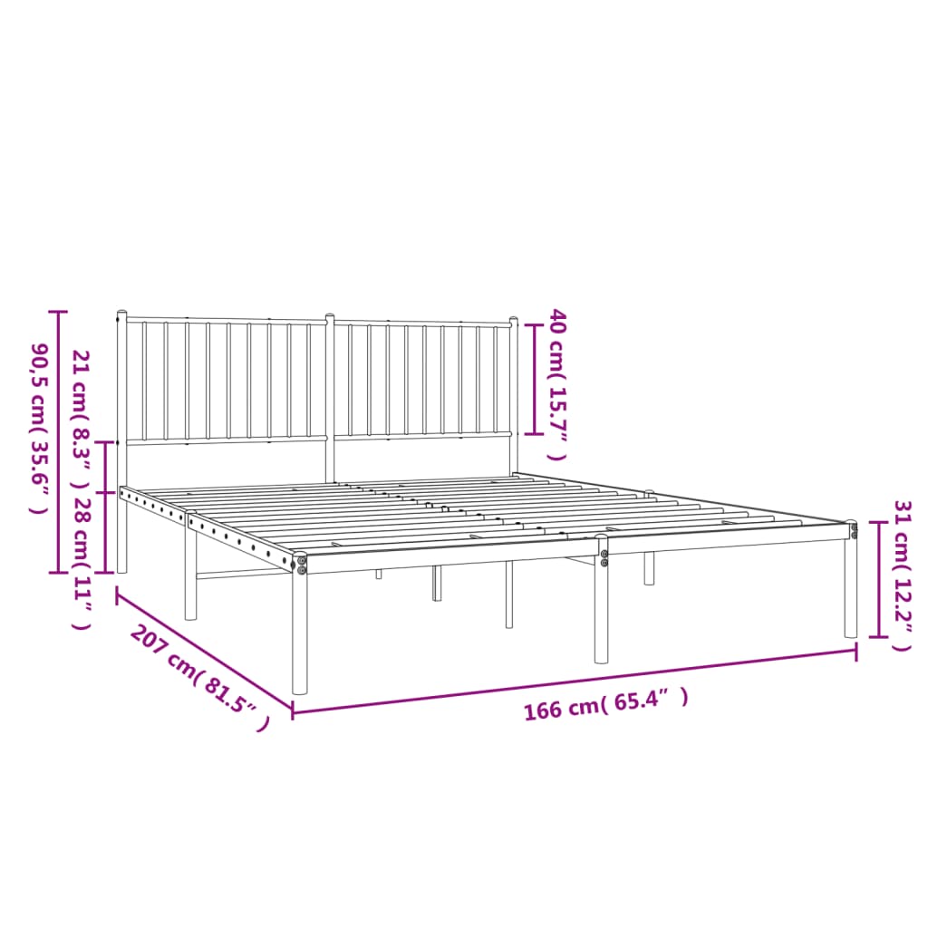 Bedframe met hoofdbord metaal zwart 160x200 cm is nu te koop bij PeponiXL, paradijselijk wonen!